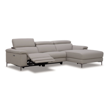 Meidas - Modern Light Grey Leather Sectional Sofa + 2 Recliners - Right Facing Chaise / VGKM-5320-RAF-LTGRY