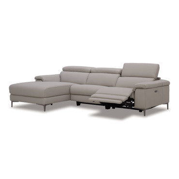 Meidas - Modern Light Grey Leather Sectional Sofa + 2 Recliners - Left Facing Chaise / VGKM-5320-LAF-LTGRY