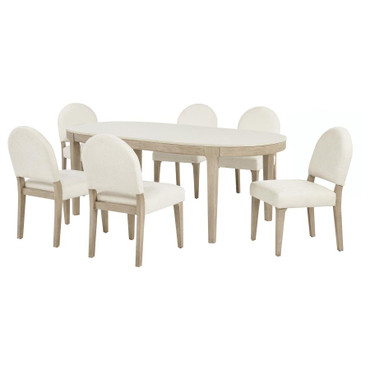 Lucaire 7-piece 84-inch Dining Set with Curved Chairs Honed Cream / CS-105960-S7A