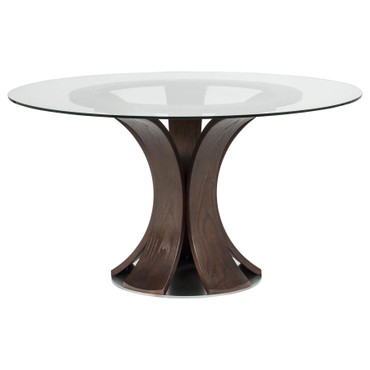 Naser 48-inch Round Glass Top Dining Table Dark Walnut / CS-115480DWA