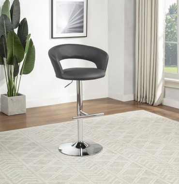 Travia Adjustable Leatherette Swivel Bar Stool Grey and Chrome / CS-182718GRY