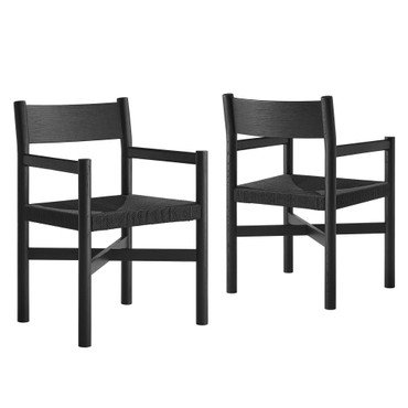 Alvia Oak Wood Dining Armchairs With Woven Seats Set of 2 by Modway / EEI-7542