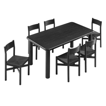 Alvia 7-Piece Oak Wood Dining Table and Chairs Set by Modway / EEI-7552