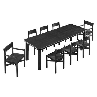 Alvia 9-Piece Oak Wood Extendable Dining Table and Chairs Set by Modway / EEI-7555