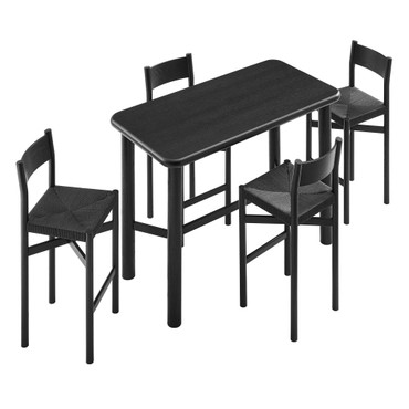 Alvia 5-Piece Rectangular Oak Wood Bar Table With Bar Stools Set by Modway / EEI-7557