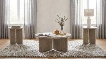Aragon 3-Piece Round Coffee and End Table Set Latte / CS-706678-S3