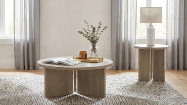 Aragon 2-Piece Round Coffee and End Table Set Latte / CS-706678-S2