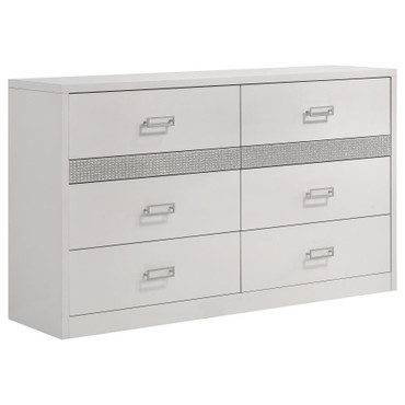 Viana 6-Drawer Bedroom Dresser with Chrome Pulls White High Gloss / CS-225213