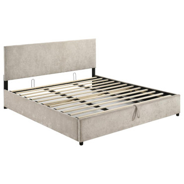 Reeves Upholstered Eastern King Lift-Top Storage Platform Bed Beige / CS-315918BGEKE