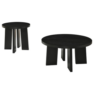 Strouse 2-Piece Round Coffee and End Table Set in Black / CS-706538-S2