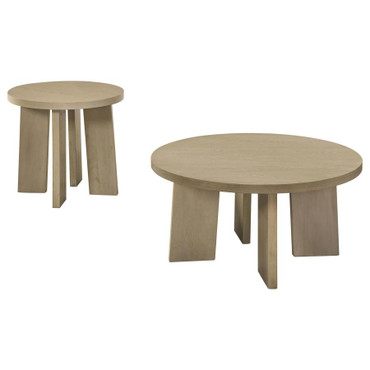 Strouse 2-Piece Round Coffee and End Table Set in Natural Oak / CS-706528-S2