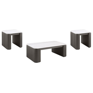 Lior 3-Piece Rectangular Marble Top Coffee and End Table Set Charcoal / CS-710938-S3