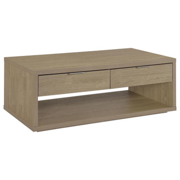 Ingram 2-Drawer Rectangular Coffee Table with Open Shelf Latte / CS-710978