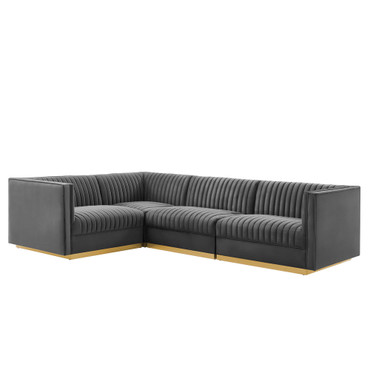 Sanguine 4-Piece Channel Tufted Performance Velvet Left-Facing Modular Sectional Sofa by Modway / EEI-5830
