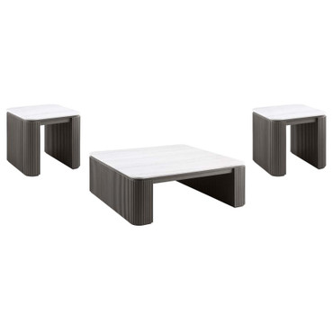 Lior 3-Piece Square Marble Top Coffee and End Table Set Charcoal / CS-710948-S3