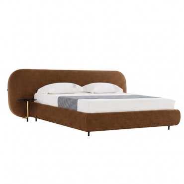Eastern King Nouveau Braun - Modern Brown Fabric Bed w/ Glass Tables / VGEV-B2605-BRN-EK