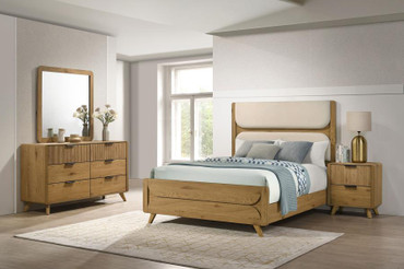 Bennett Twin Cream Upholstered 4-Piece Mid-Century Bedroom Set Light Oak / CS-222901T-S4