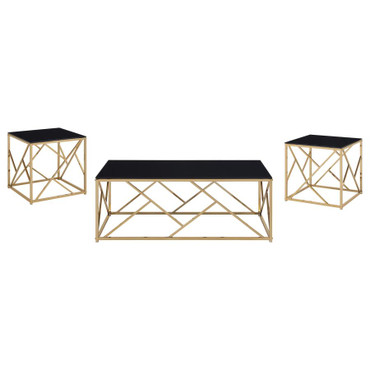 Comisso Contemporary 3-Piece Tempered Glass Coffee Table Set Gold / CS-701690