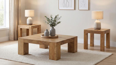 Butte 3-piece Mango Wood Coffee and End Table Set Natural / CS-706378-S3