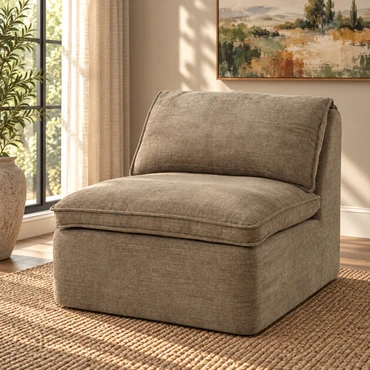 Almano Modular - Armless Chair Light Brown Chenille, Tight Seat & Back Cushion | LV07671