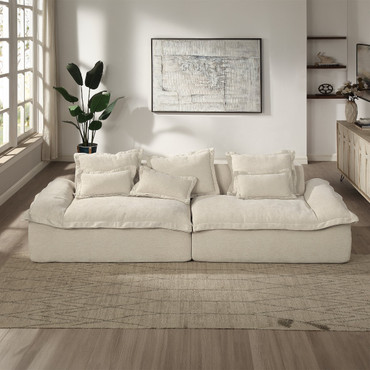 Jesse Beige Linen Oversized Sofa w/6 Pillows, Pocket Coil Construction | LV07680