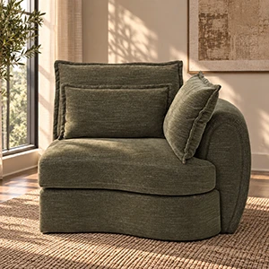 Leighton Green Chenille Modular Right Facing Arm Chair w 3 Pillows | LV07693