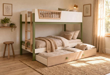 Evren Twin-over-Twin Bunk Bed with Trundle and Ladder Tri-Tone / CS-460620-SET