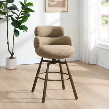Jena Taupe Chenille Bar Chair with Swivel, Pocket Coil Construction, Wooden Frame | DN03819