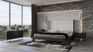 Eastern King Heloise - Contemporary White Leather & Grey Elm 4-Piece Bedroom Set / VGBBMA1502-GRY-SET-EK