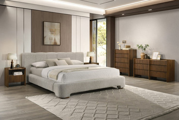 Eastern King Reveal - Modern Beige Fabric + Walnut 4-Piece Bedroom Set / VGMA-BR-183-4PCSET-BGE-EK