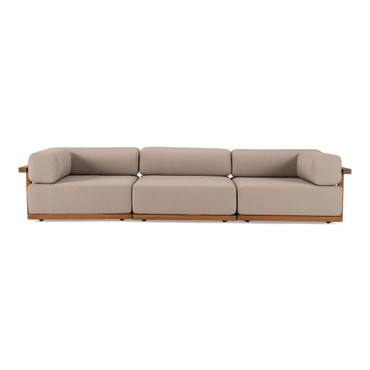 Saint Croix - Outdoor Light Brown Olefin Fabric + Teak 3-Piece Modular Sofa Set / VGEF-MATHEUS-SET-3-Piece Sectional