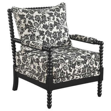 Blanchett Traditional Floral Upholstered Bobbin Accent Chair Black / CS-903235