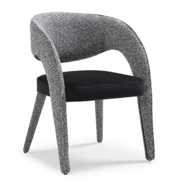 Delvin - Modern Black Velvet + Black & White Woven Fabric Dining Chair / VGVC-B2511-BLKWHT