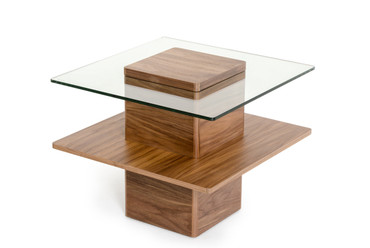 Modrest Clarion Mid-Century Walnut and Glass End Table / VGBBLE638B