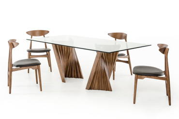 Modrest Corbin Mid-Century Walnut & Glass Dining Table / VGCSDT-1571
