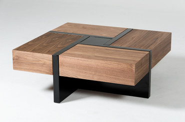 Modrest Makai Modern Walnut & Black Square Coffee Table / VGBBLE624E