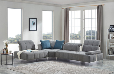 Divani Casa Nash - Modern Grey Fabric Sectional Sofa Adjustable Backrest / VGMB-1808-GRY