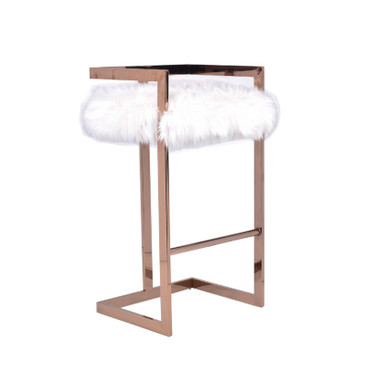 Modrest Halifax Modern White Faux Fur & Rosegold Bar Stool / VGRH-RHS-DC-212-WHT