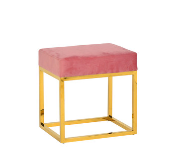 Modrest Downey Modern Pink Velvet & Gold Stool Ottoman / VGFH-FDC8016-PNK