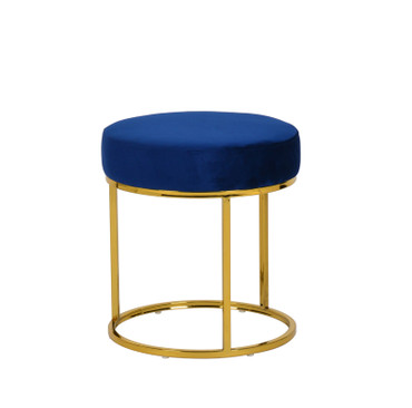 Modrest Elmont Modern Blue Velvet & Gold Stool Ottoman / VGFH-FDC8017-BLU