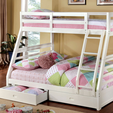 CALIFORNIA Twin/Full Bunk Bed w/ 2 Drawers / CM-BK588WH-BED