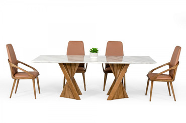 Modrest Cadence - Modern Walnut & Marble Dining Table / VGCSDT-1571-MRB
