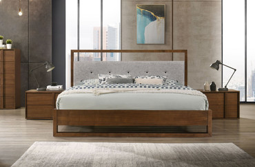 Nova Domus Falcor - Modern Grey Fabric & Walnut Veneer Bed / VGMABR-107-BED