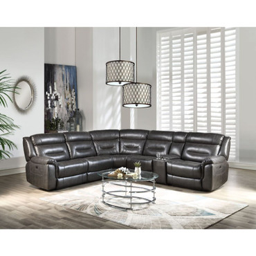 ACME Imogen Sectional Sofa (Power Motion) - 54810 - Gray Leather-Aire