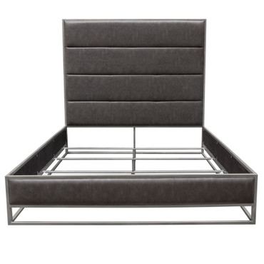 Empire Eastern King Bed in Weathered Grey PU with Hand brushed Silver Metal Frame / EMPIREEKBEDGR
