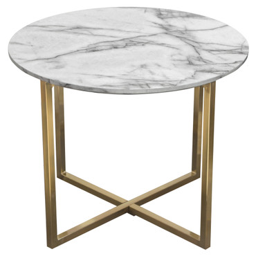Vida 24" Round End Table w/ Faux Marble Top and Brushed Gold Metal Frame / VIDAETMA