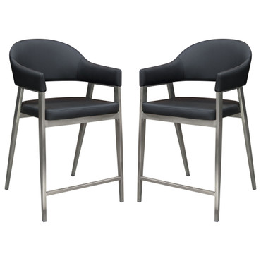 Adele Set of Two Counter Height Chairs in Black Leatherette w/ Brushed Stainless Steel Leg / ADELESTBL2PK
