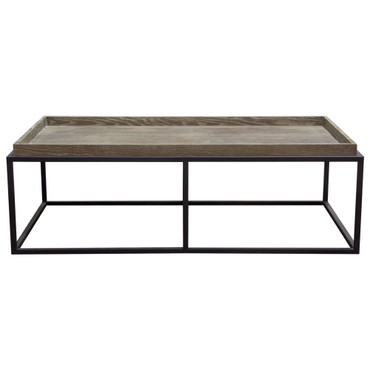 Lex Rectangle Cocktail Table in Rustic Oak Veneer Finish Top w/ Black Powder Coated Metal Base / LEXCTRO