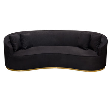 Raven Sofa in Black Suede Velvet w/ Brushed Gold Accent Trim / RAVENSOBL