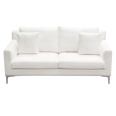 Seattle Loose Back Loveseat in White Linen w/ Polished Silver Metal Leg / SEATTLELOWH